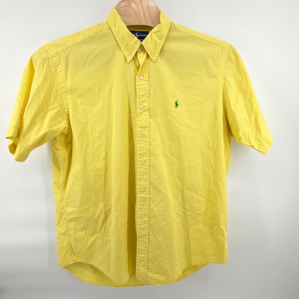 Ralph Lauren Button Front Shirt Mens XL Yellow Short Sleeve Classic Fit